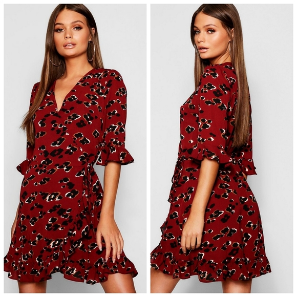 Dresses & Skirts - Leopard Print Wrap Front Tea Dress